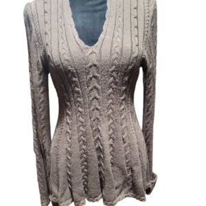 Antonio Melani Tailored Ruffle Bottom Tan Long Sleeve Women's Sweater Size Med